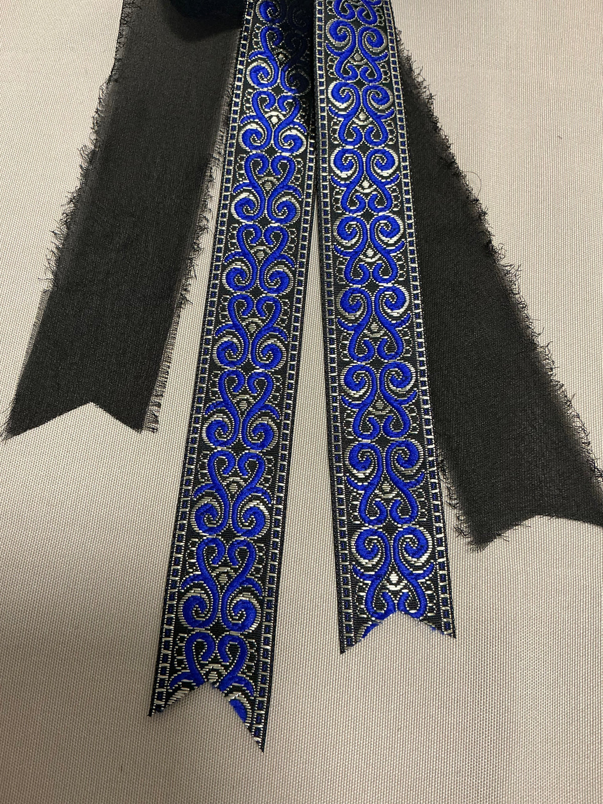 Blue/Black Scroll Navy Jacquard + Black Frayed