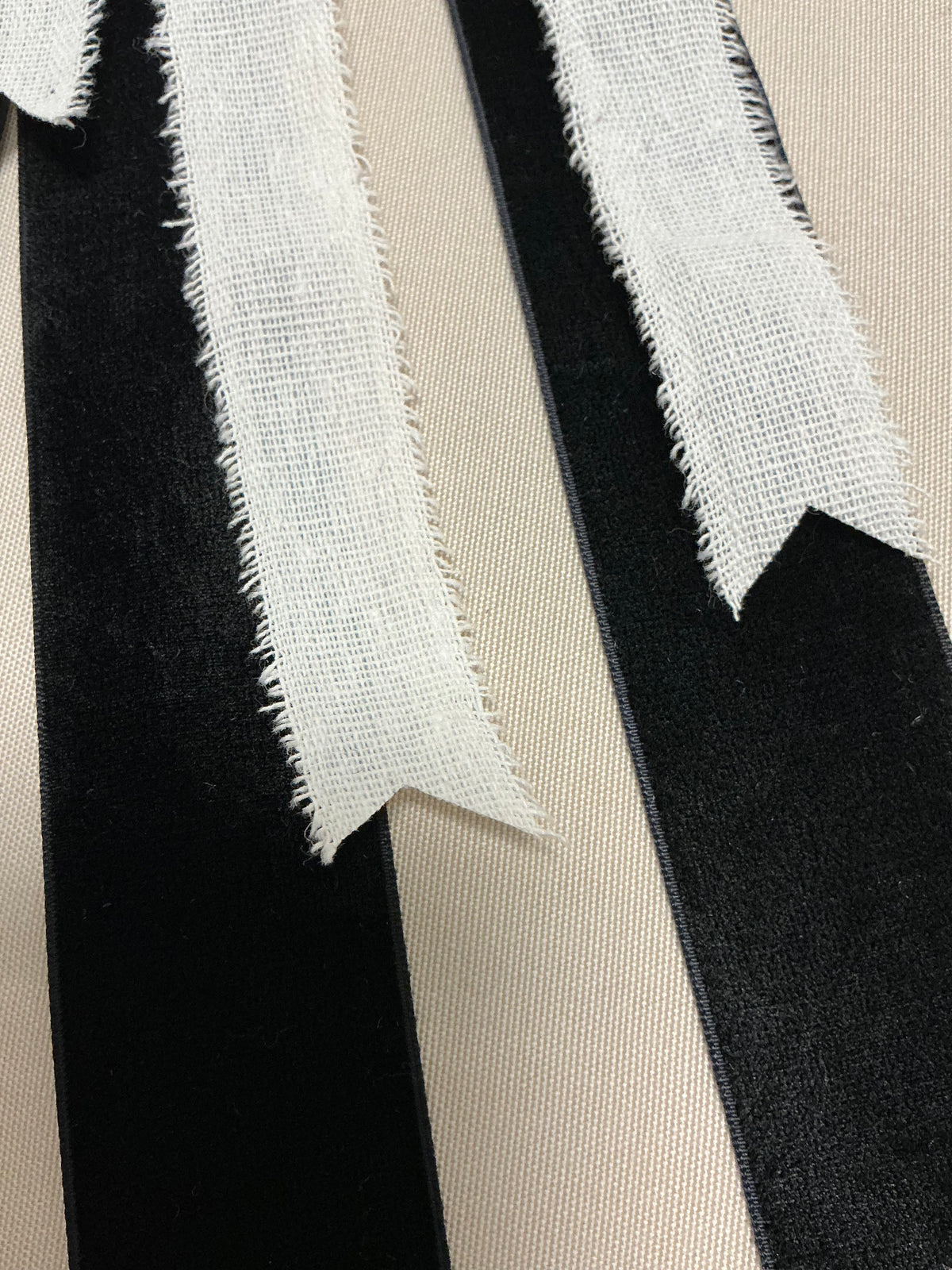 Classic Black Woven Velvet + Ivory Frayed