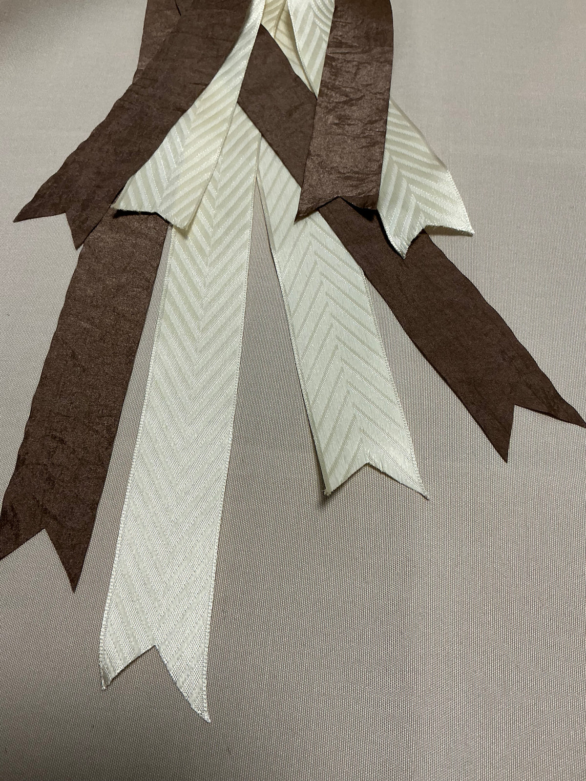 Brown Faux Silk + Cream Chevron