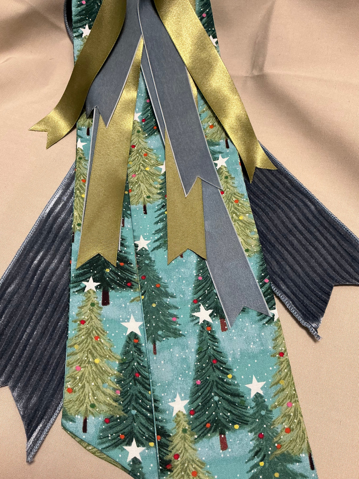 Stripe Blue Velvet 4” + Blue Gray Velvet + Olive Silk