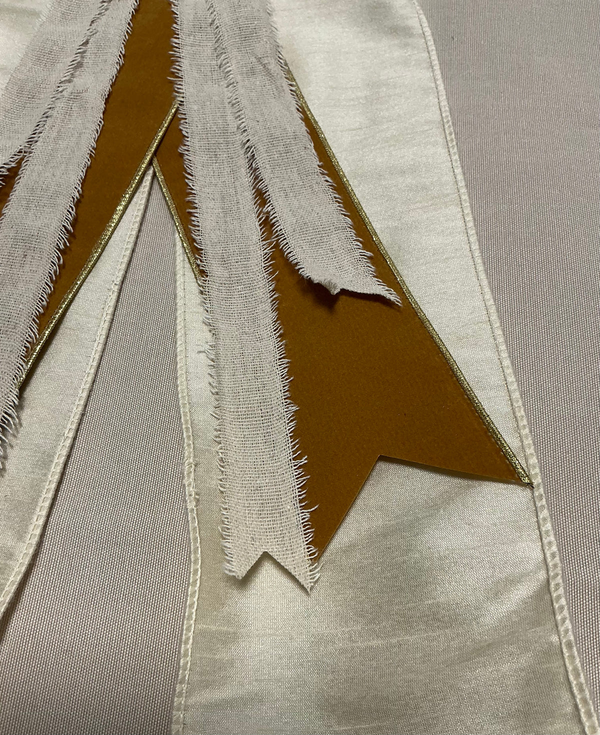 4” Cream Silk + Gold Velvet + Natural Frayed Linen